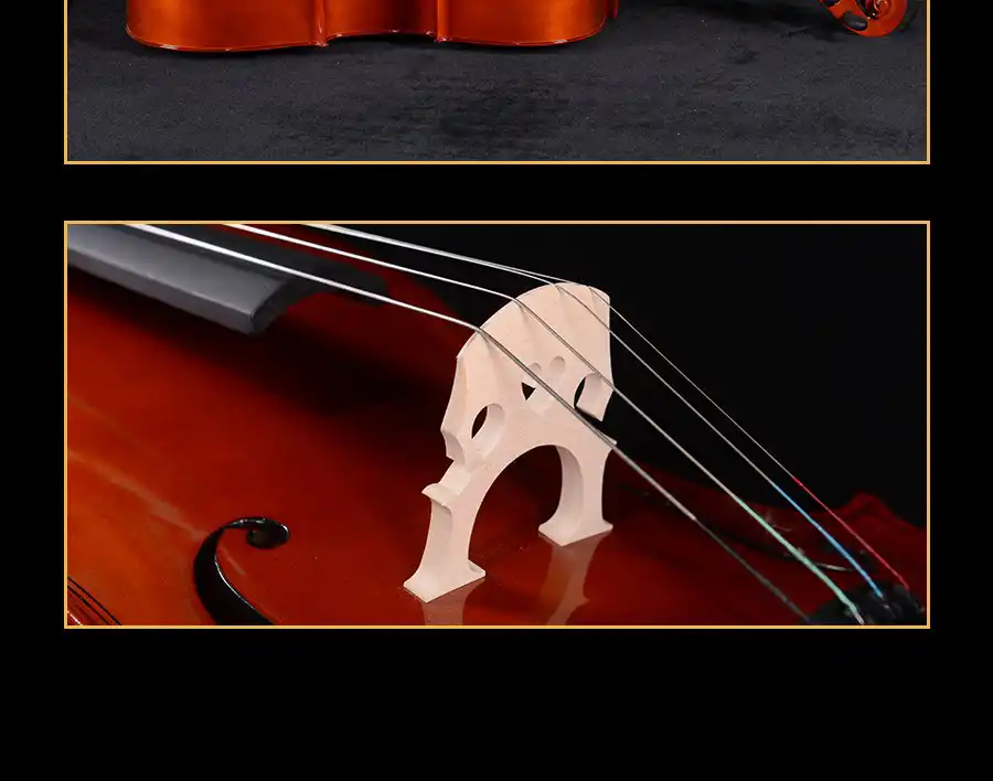laminated cello bridge and string setup detail