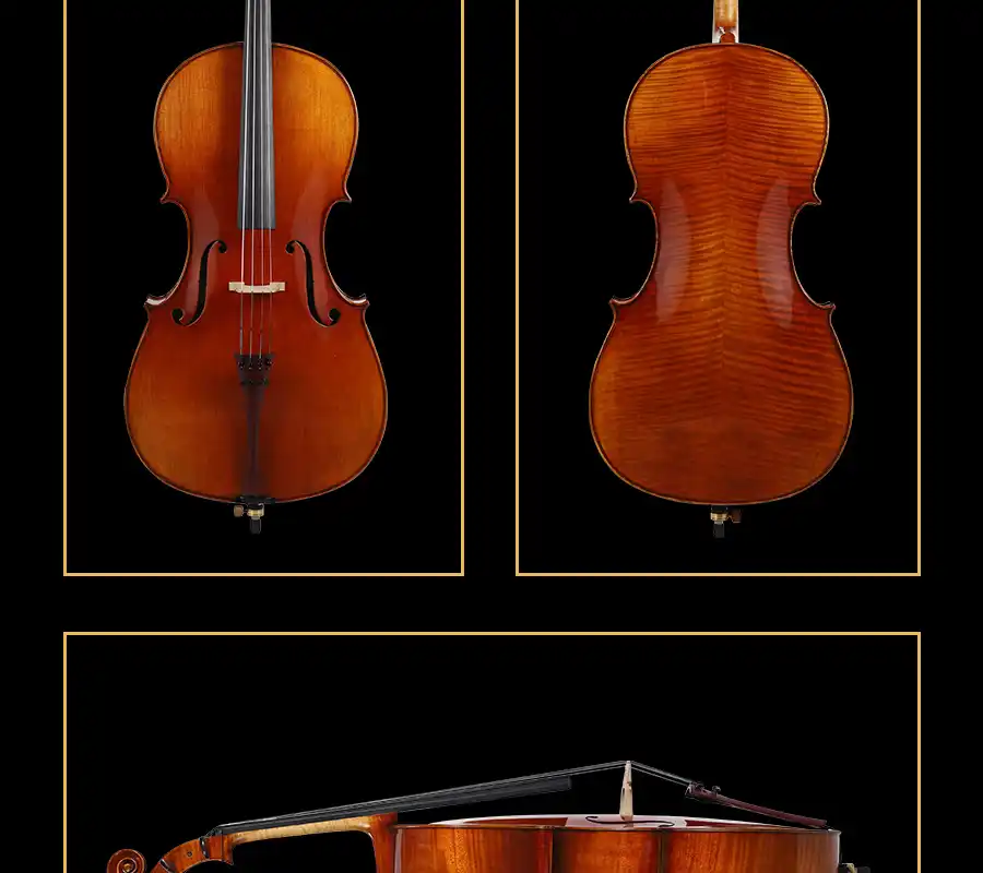 premium imported strings setup detail on professional cello
