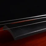 Professional double bass ebony fingerboard close-up with strings, smooth setup for orchestra
