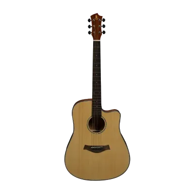 Intermediate acoustic folk guitar front view, solid spruce top, wholesale bulk supply for importers