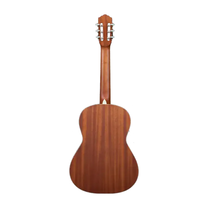 Beginner classical guitar back view, laminated mahogany body for stable bulk supply and shipping