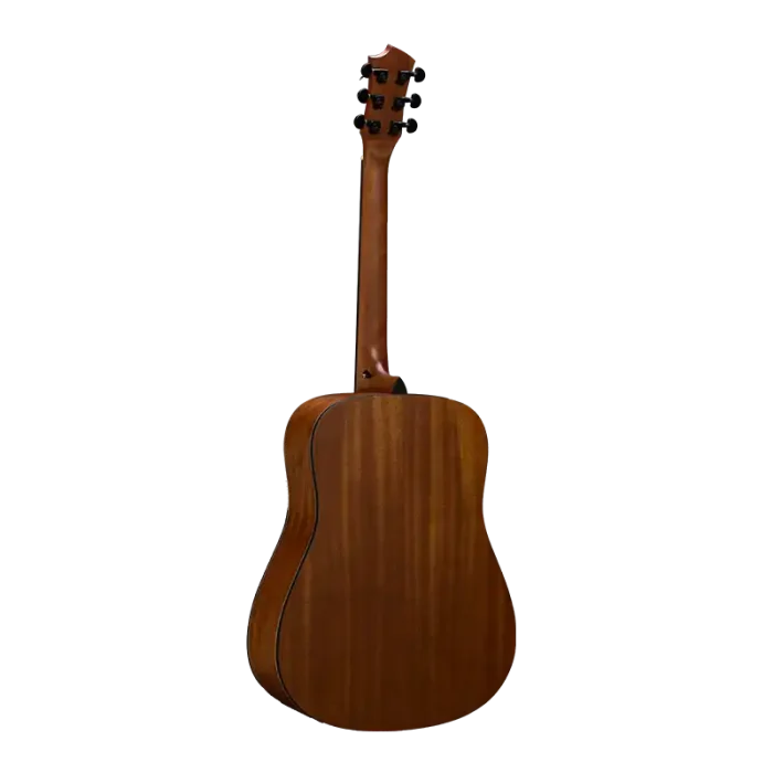 beginner acoustic guitar rear view for wholesale distribution, mahogany plywood body, durable build