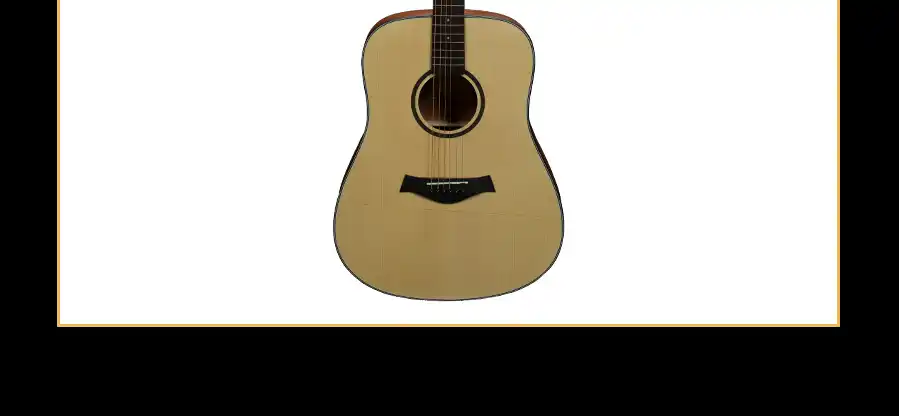 soundhole and bridge detail on beginner acoustic guitar, factory direct production and QC support