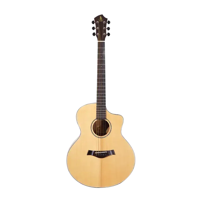 Intermediate acoustic guitar front view with spruce top and round soundhole, ideal for B2B wholesale sourcing