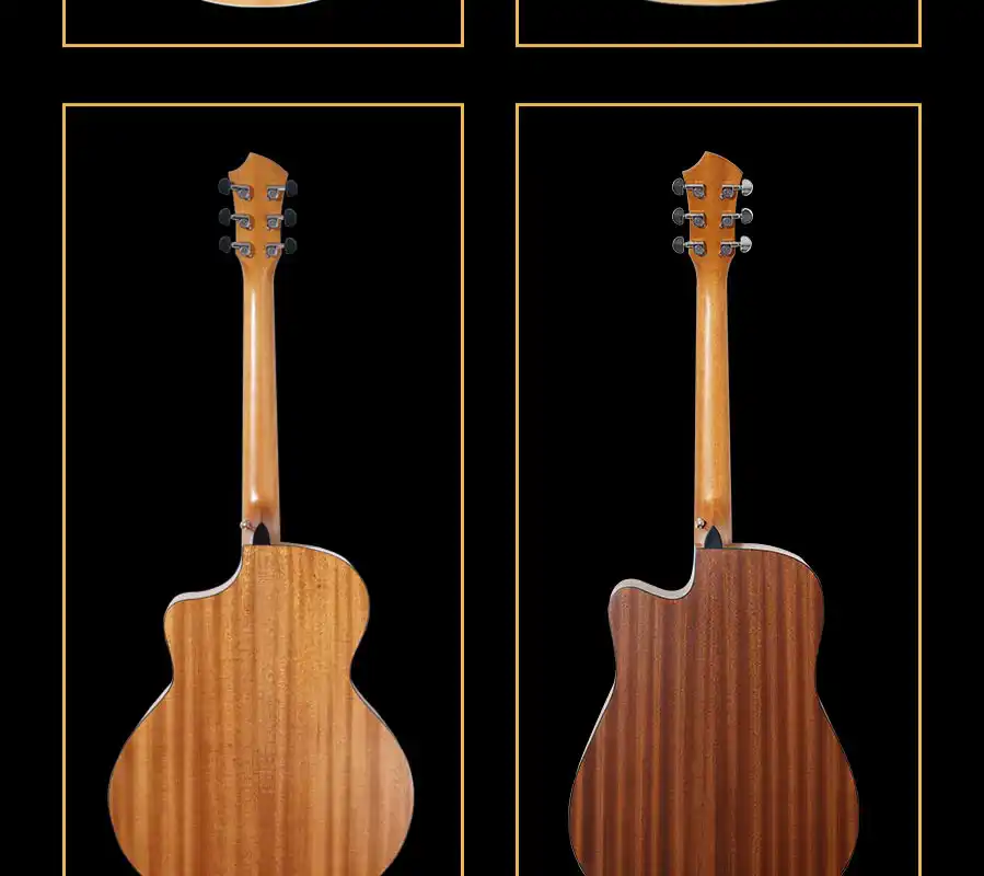 Acoustic guitar supplier back view with clear back-and-sides joint, built for long-term B2B supply