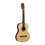 39 inch beginner classical guitar 3/4 view showing spruce top and mahogany sides, rosewood fingerboard