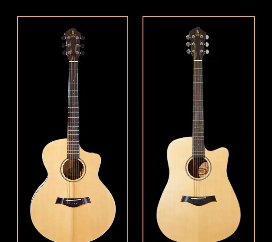 Wholesale acoustic guitar back view showing contour and grain, ready for bulk purchasing and stock orders