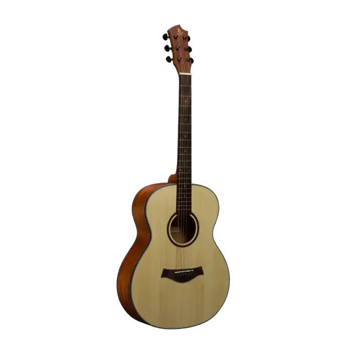 Matte natural beginner acoustic guitar full front, stable laminated build for schools and training programs