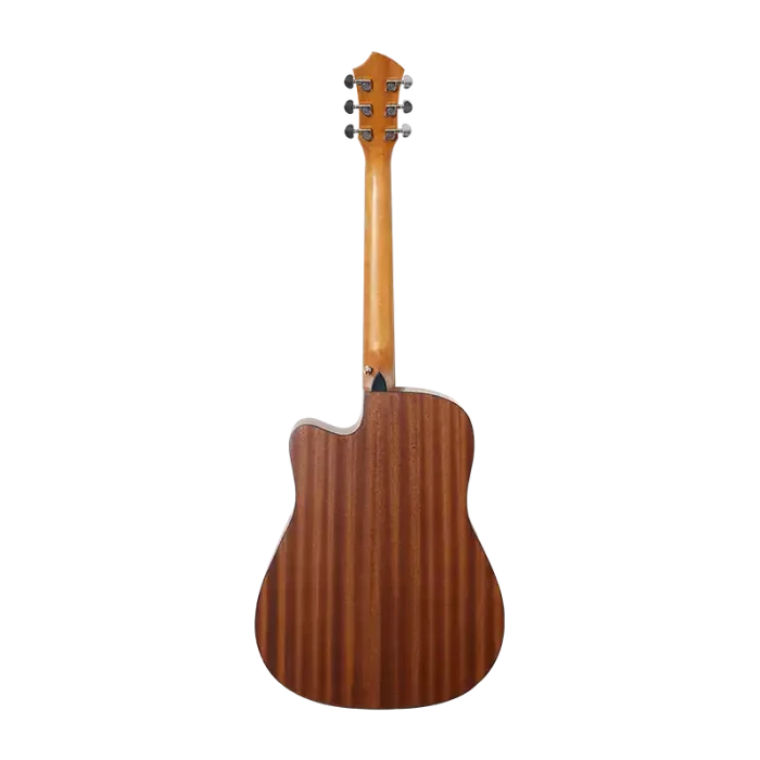 Acoustic guitar back detail highlighting finish and grain, customization and OEM support available