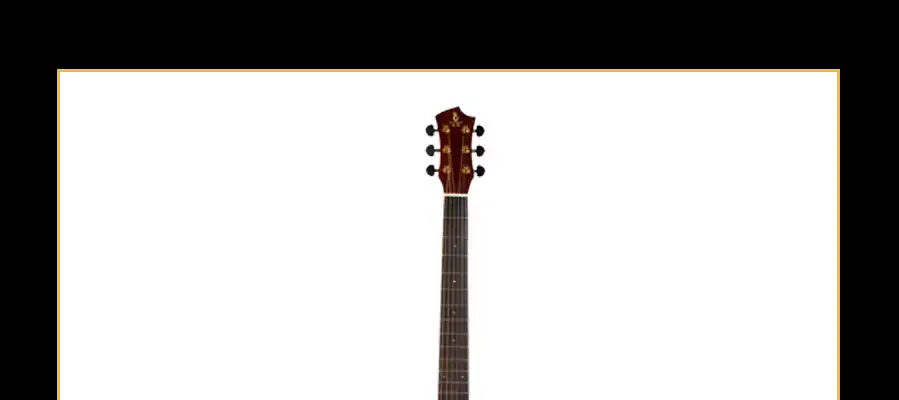 Headstock and upper fingerboard detail of a professional acoustic guitar, tuning machines and neck close-up