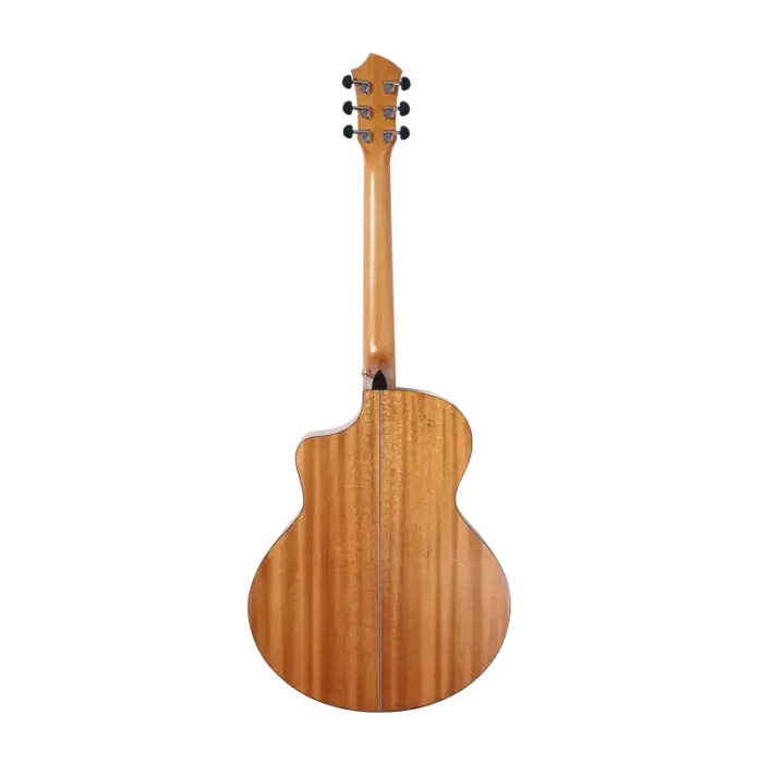 Intermediate acoustic guitar back view showing wood grain and center seam, factory bulk supply ready