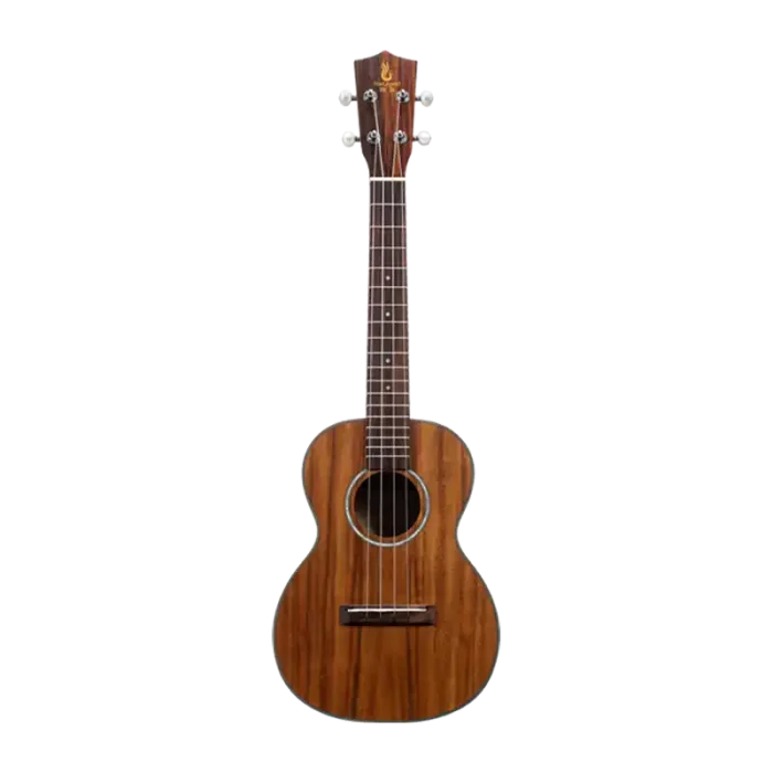 Laminated acacia ukulele front view with rosewood fingerboard a