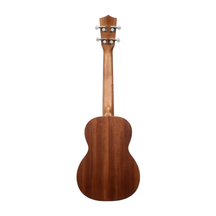 Mahogany ukulele back view showing wood grain and mahogany neck, factory direct ukulele manufacturer