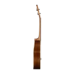 Acacia ukulele rear angle view with binding and mahogany neck, OEM u