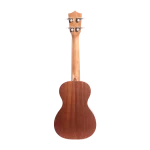 Spruce top ukulele body close-up with soundhole rosette and bridge area, ready stock wholesale ukulele