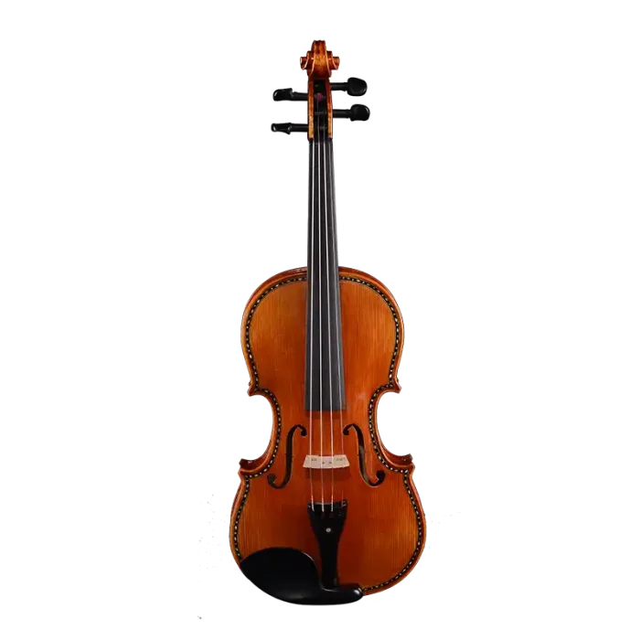 LV52 wholesale handcrafted inlaid professional violin front view with mother-of-pearl purfling and Sichuan maple