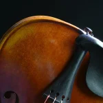 Professional violin bridge and f-hole detail for orchestra retailer product listing