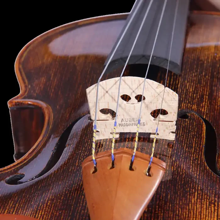 Bridge and string alignment detail for bulk order violins