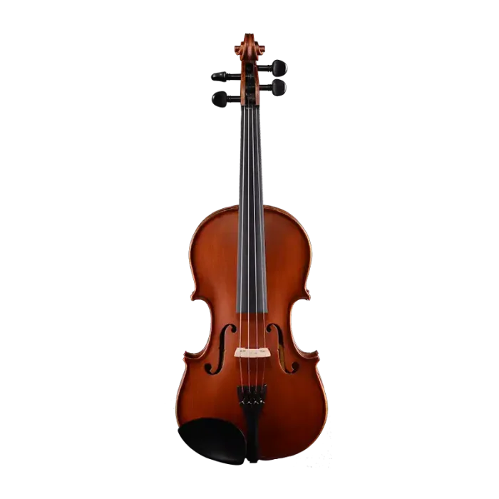 LV07 wholesale student violin outfit front view with ebony fittings, metal tailpiece, and French maple bridge for bulk B2B orders