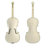 Violon blanc non fini LVW08, vues de face et de dos montrant le grain naturel du bois avant vernissage, destiné aux commandes de violons en gros