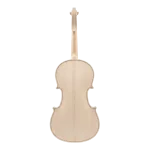 Back view of an unvarnished solid wood violin, showing the two-piece maple back structure. Factory direct supply for violin makers.