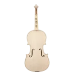Front view of an unvarnished solid wood violin, displaying the hand-carved spruce top and F-holes. Factory direct wholesale for B2B buyers.