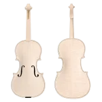 Unfinished white violin LVW03 with front and back views showing natural wood grain before varnishing for wholesale violin orders